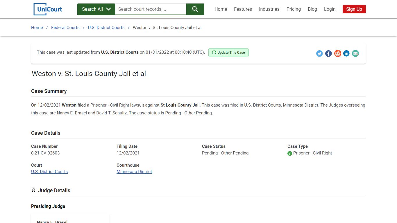 Weston v St Louis County Jail et al | 0:21-CV-02603 ...